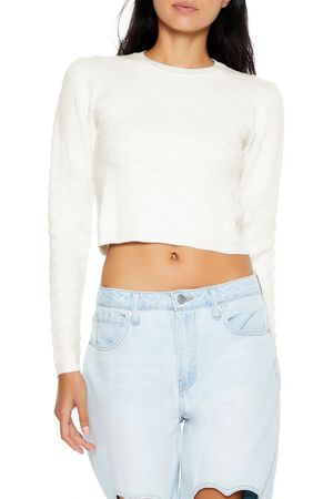 LIGHT BLUE Textured Cropped Sweater, image 1