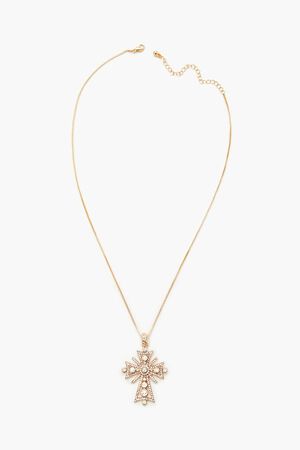 GOLD/CLEAR Rhinestone Cross Pendant Necklace, image 1