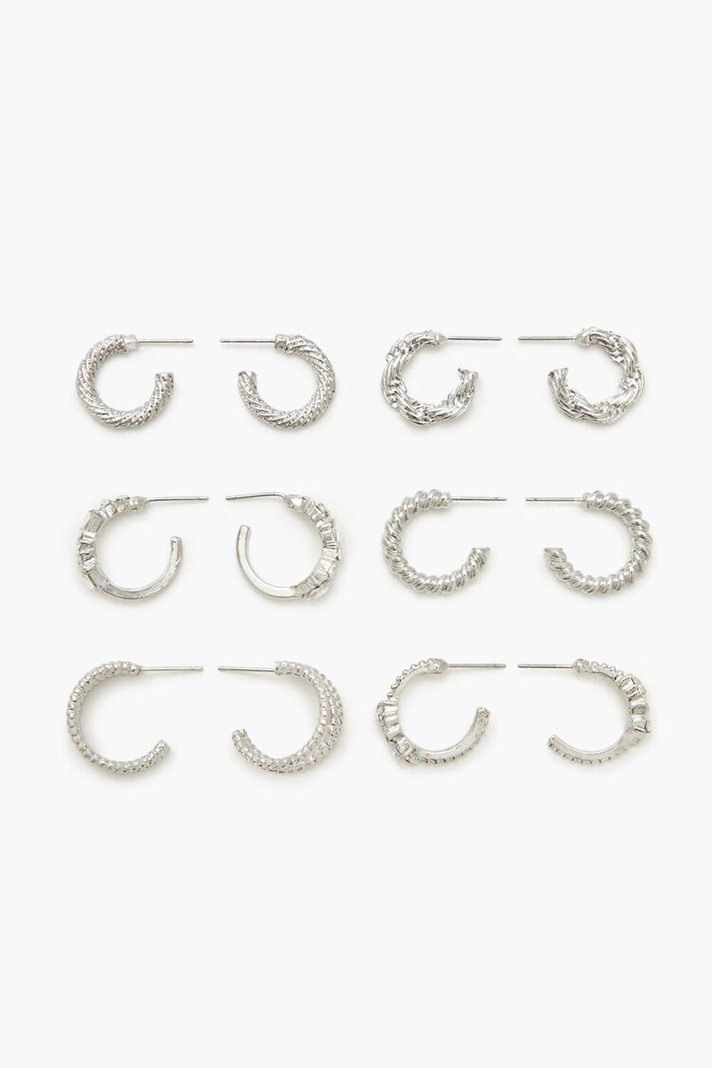 SILVER/CLEAR Twisted Rhinestone Hoop Earring Set, image 1