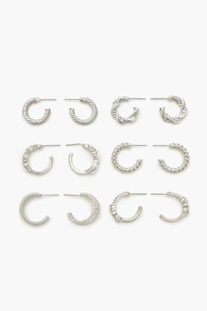 SILVER/CLEAR Twisted Rhinestone Hoop Earring Set, image 1