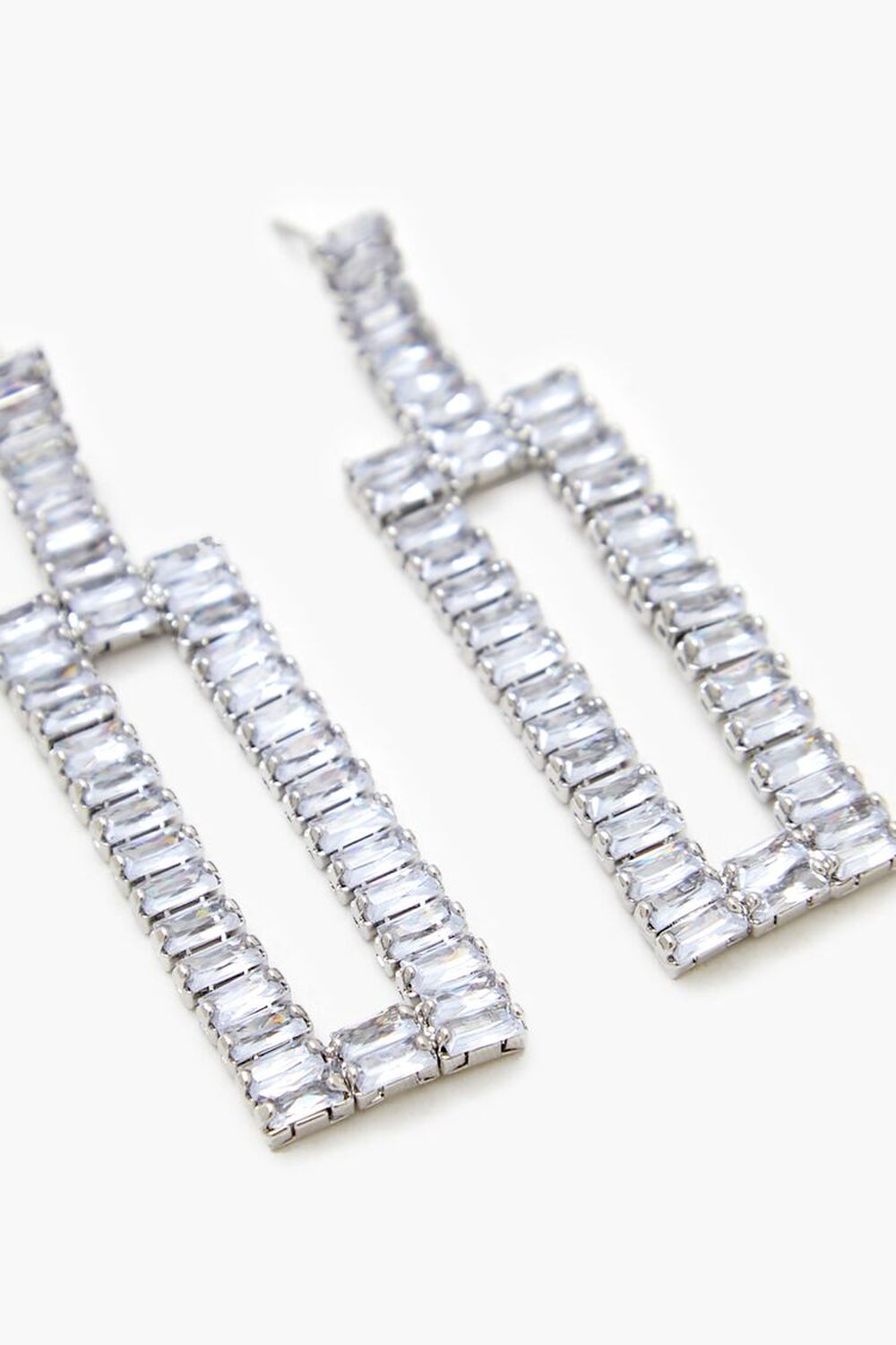 SILVER/CLEAR Faux Gem Geo Drop Earrings, image 3