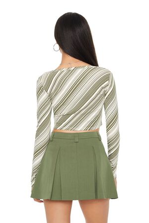 GREEN/MULTI Striped Button-Front Crop Top, image 3