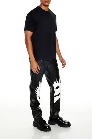 BLACK/WHITE Split Face Faux Leather Pants, image 3