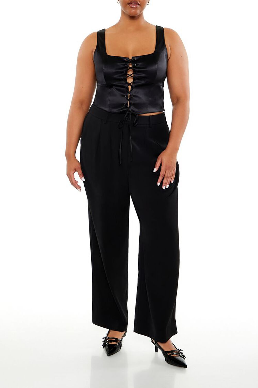 BLACK Plus Size Wide-Leg Trouser Pants, image 1