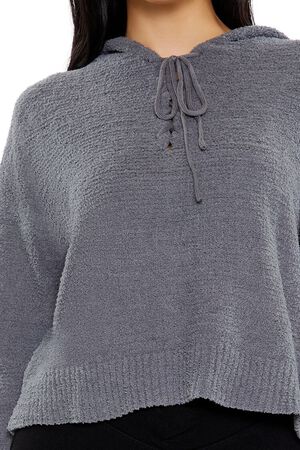 DARK GREY Hooded Lace-Up Sweater, image 3