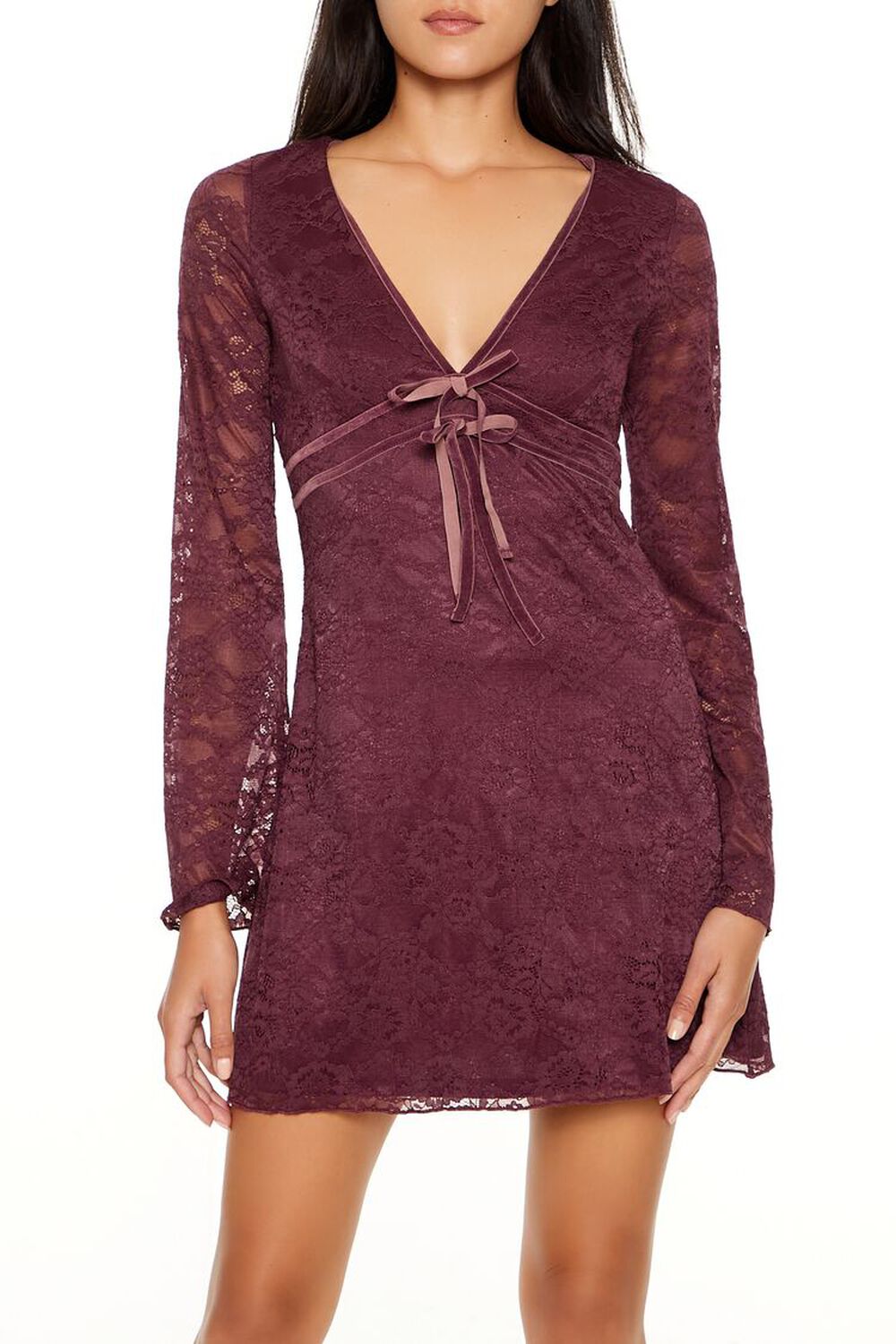 MERLOT Lace Bow Mini Dress, image 2