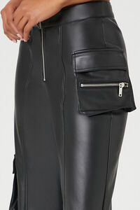 BLACK Faux Leather Cargo Ankle Pants, image 5
