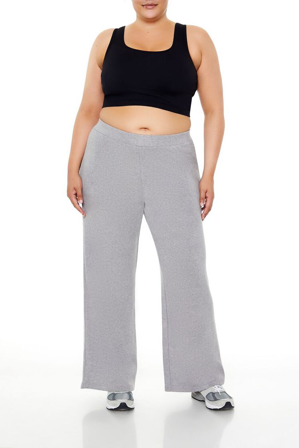 HEATHER GREY Plus Size High-Rise Wide-Leg Pants, image 1