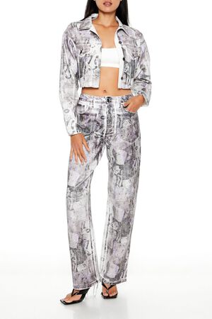 PURPLE/MULTI Abstract Print Trucker Jacket, image 2