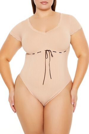 ALMOND Plus Size Seamless Ribbon-Trim Bodysuit, image 2