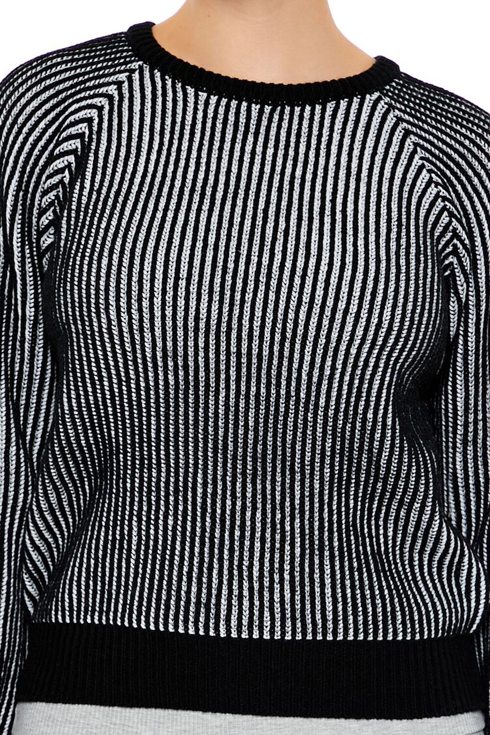 BLACK/WHITE Striped Ribbed Knit Sweater, image 3