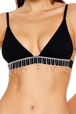 BLACK/SILVER Seamless Rhinestone Fringe Bralette, image 2