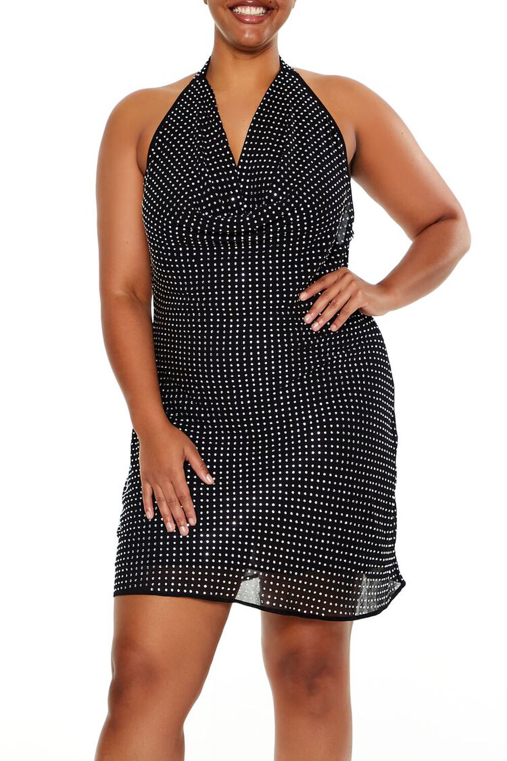 BLACK Plus Size Rhinestone Mini Dress, image 2