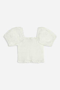 WHITE Girls Eyelet Puff-Sleeve Top (Kids), image 2