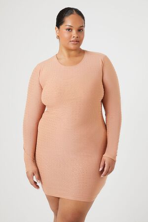 ALMOND Plus Size Rhinestone Mesh Dress, image 1