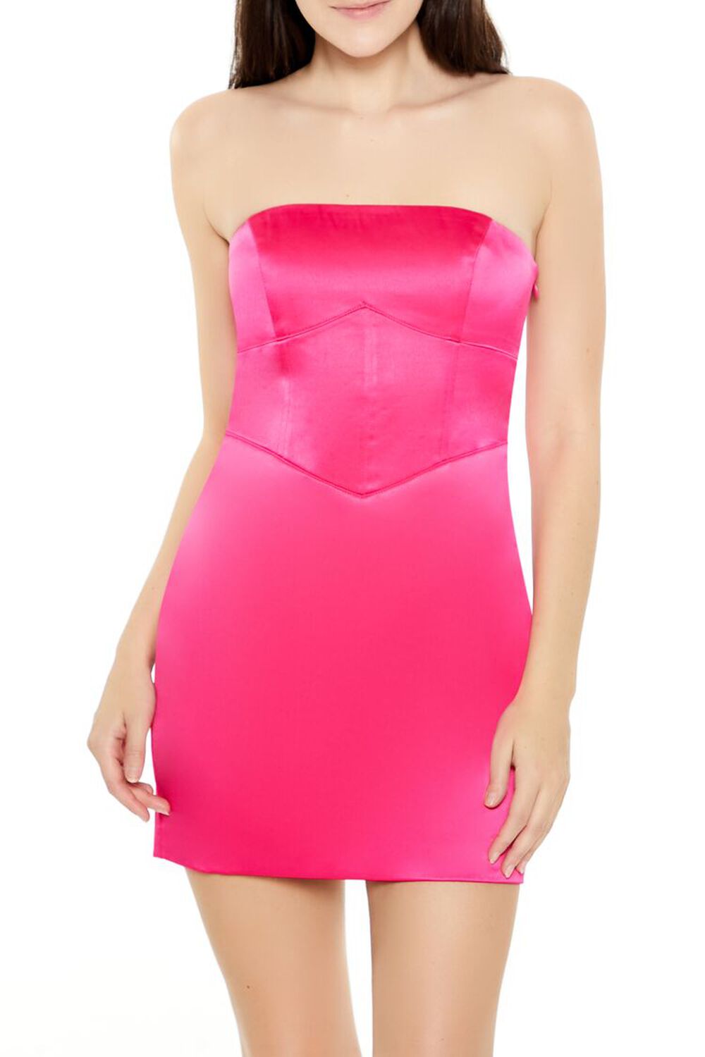 HOT PINK Lace-Up Corset Tube Mini Dress, image 2