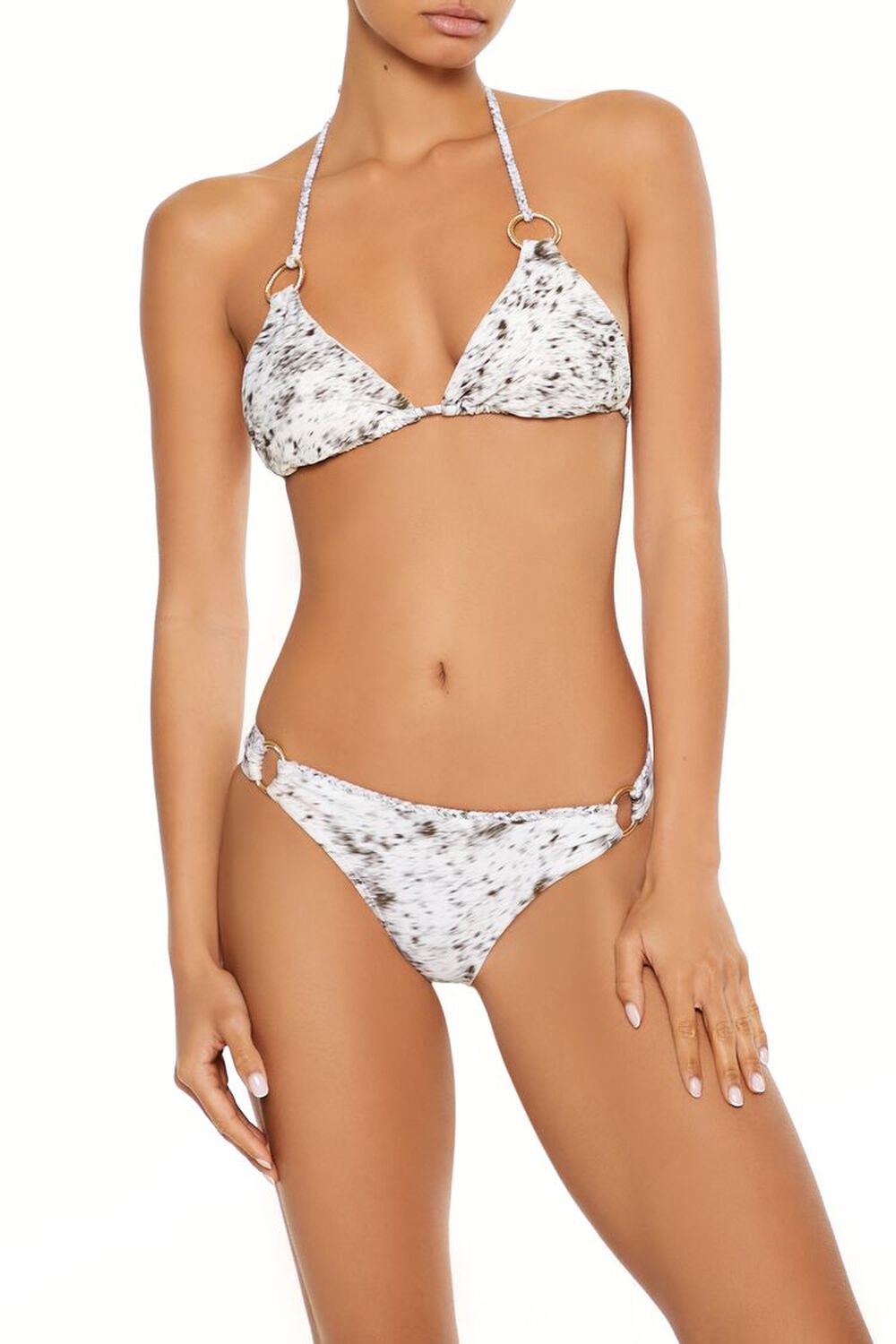 WHITE/MULTI Horse O-Ring Braided Triangle Bikini Top, image 1