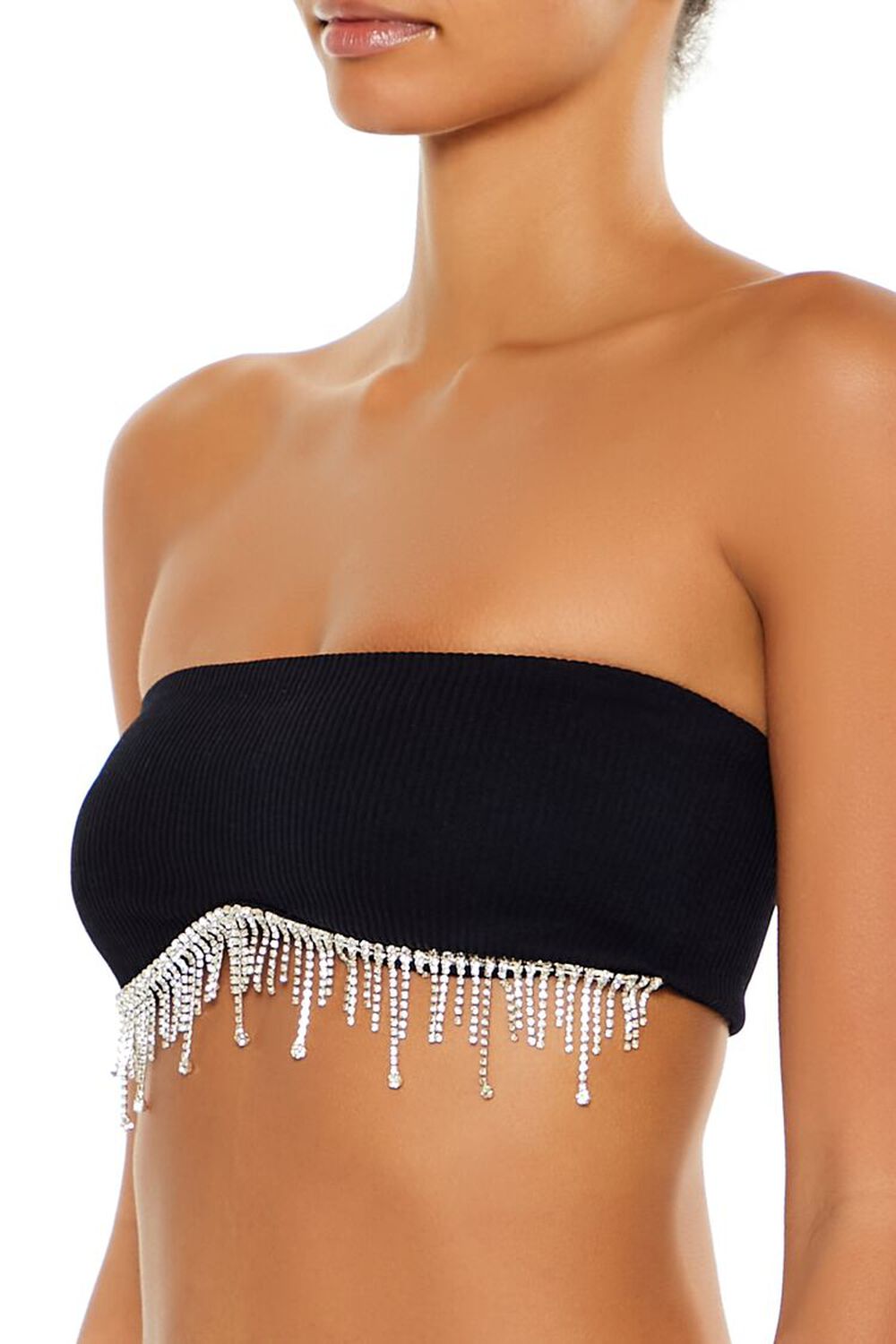 BLACK/SILVER Seamless Rhinestone Fringe Bralette, image 3