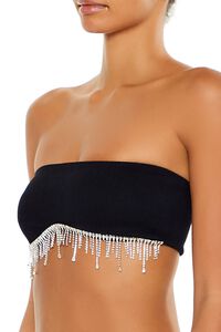 BLACK/SILVER Seamless Rhinestone Fringe Bralette, image 3
