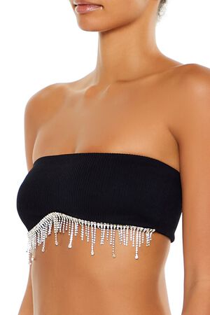 BLACK/SILVER Seamless Rhinestone Fringe Bralette, image 3