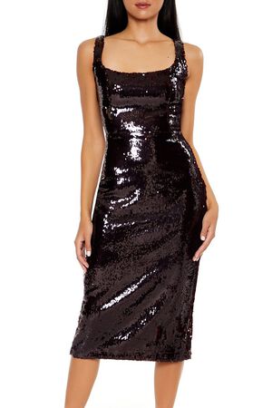 BURGUNDY Sequin Bodycon Midi Tank Dress, image 2