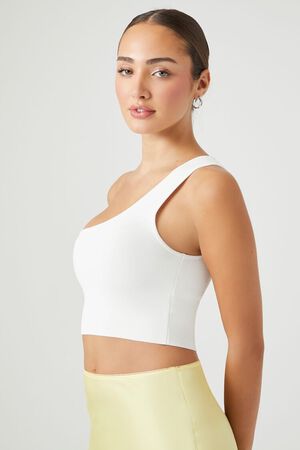 WHITE Sweater-Knit One-Shoulder Crop Top, image 2