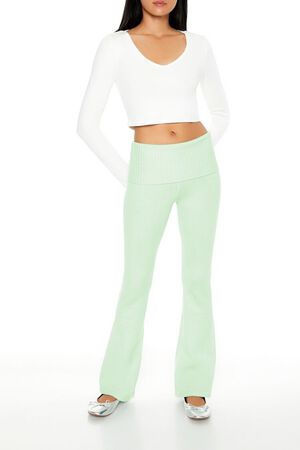 SEAFOAM Sweater-Knit High-Rise Flare Pants, image 1