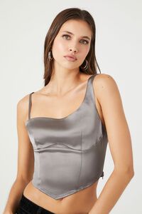 DARK GREY Satin One-Shoulder Bustier Crop Top, image 1