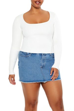 WHITE Plus Size Ribbed Sweater-Knit Top, image 1