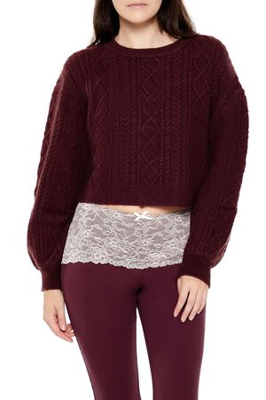MERLOT Cropped Cable Knit Sweater, image 1