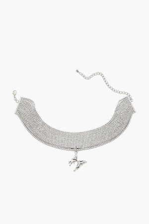 SILVER/CLEAR Rhinestone Butterfly Choker Necklace, image 1