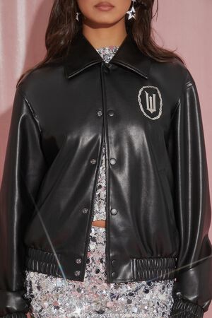 BLACK/MULTI Wicked Rhinestone Faux Leather Jacket, image 3