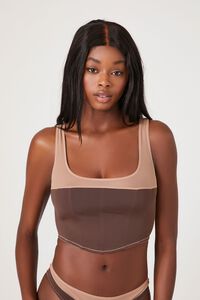 CHOCOLATE/SAND Colorblock Lingerie Corset Bralette, image 1