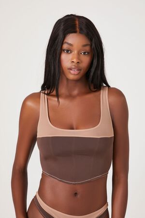 CHOCOLATE/SAND Colorblock Lingerie Corset Bralette, image 1
