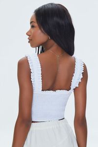 WHITE Smocked Ruffled Cropped Tank Top, image 3