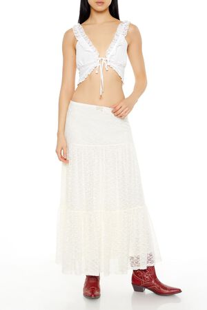 CREAM Plunging Lace-Trim Crop Top, image 2