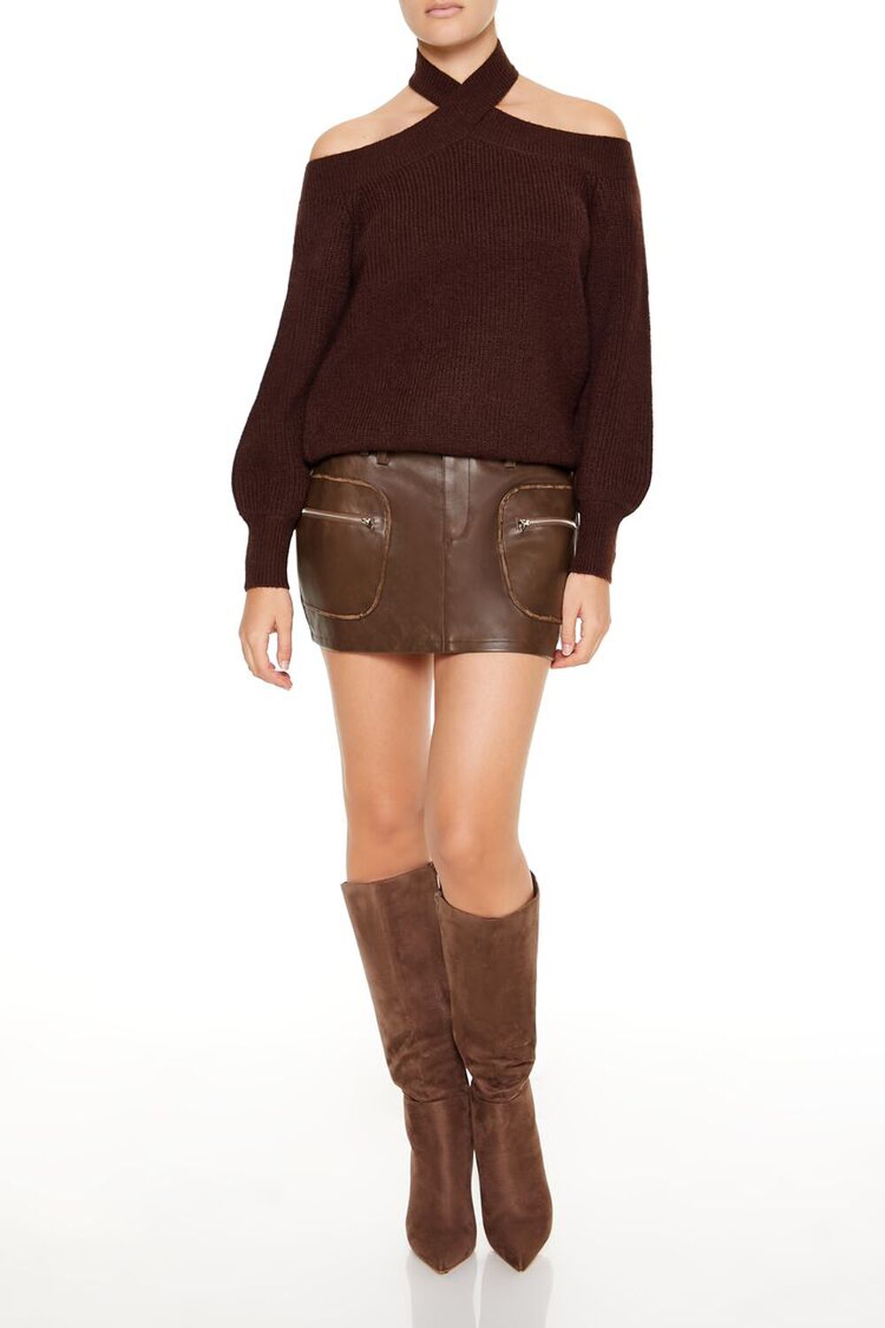 TURKISH COFFEE Crisscross Off-the-Shoulder Sweater, image 2