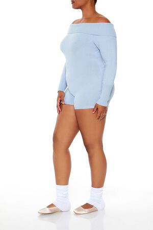 STONE BLUE Plus Size Off-the-Shoulder Romper, image 3