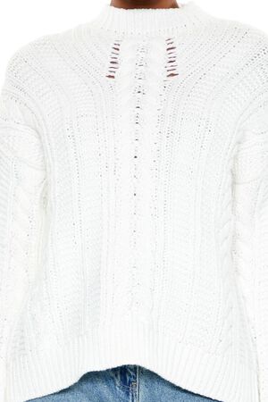 WHITE Lace-Back Cable Knit Sweater, image 3