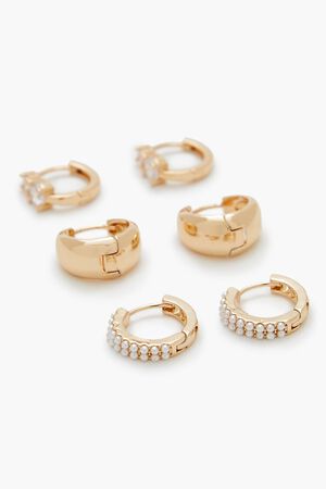 GOLD/CLEAR Faux Gem Huggie Hoop Earring Set, image 2