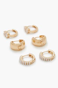 GOLD/CLEAR Faux Gem Huggie Hoop Earring Set, image 2
