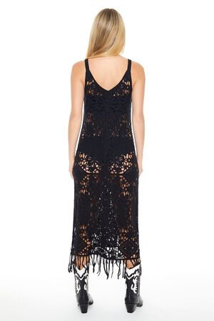 IVORY Crochet Fringe Midi Dress, image 3