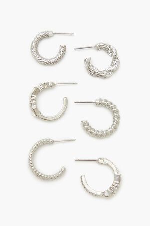SILVER/CLEAR Twisted Rhinestone Hoop Earring Set, image 2