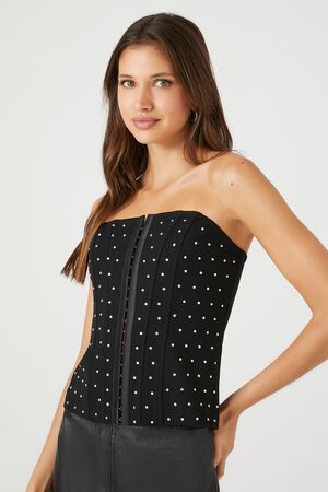 BLACK/SILVER Rhinestone Corset Tube Top, image 2