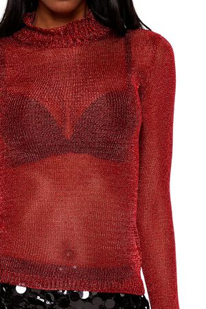 DARK RED Sheer Glitter Turtleneck Sweater, image 3