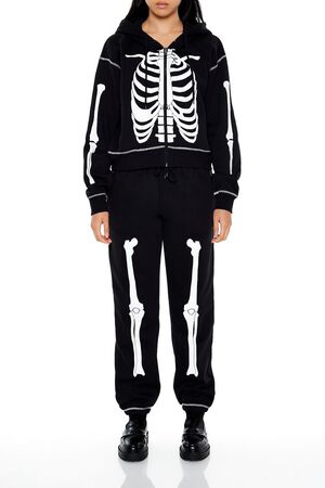 CHARCOAL/WHITE Skeleton Graphic Zip-Up Hoodie, image 2