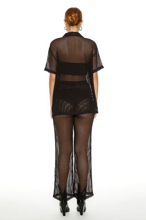 BLACK Sheer Crochet Shirt & Pants Set, image 3