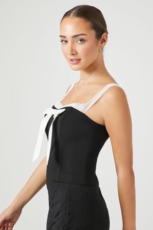 BLACK/WHITE Bow Lace-Trim Cami, image 2