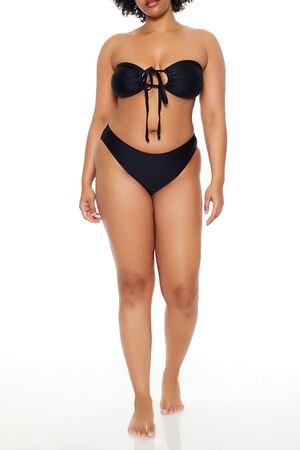 BLACK Plus Size Cheeky Bikini Bottoms, image 1