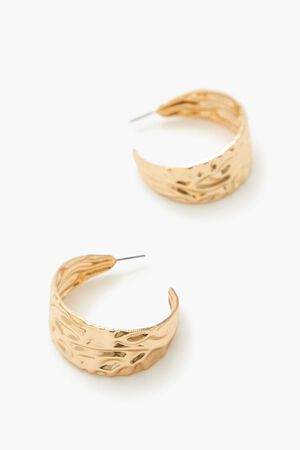 GOLD Thick Hammered Hoop Earrings, image 2